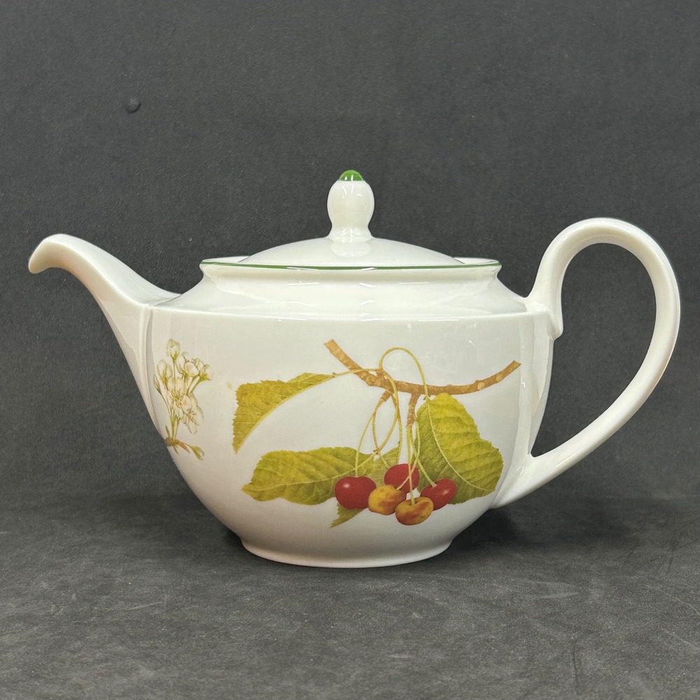 Wedgwood Sweet Cherries Teapot Vitro-China England Botanical Fruit Design